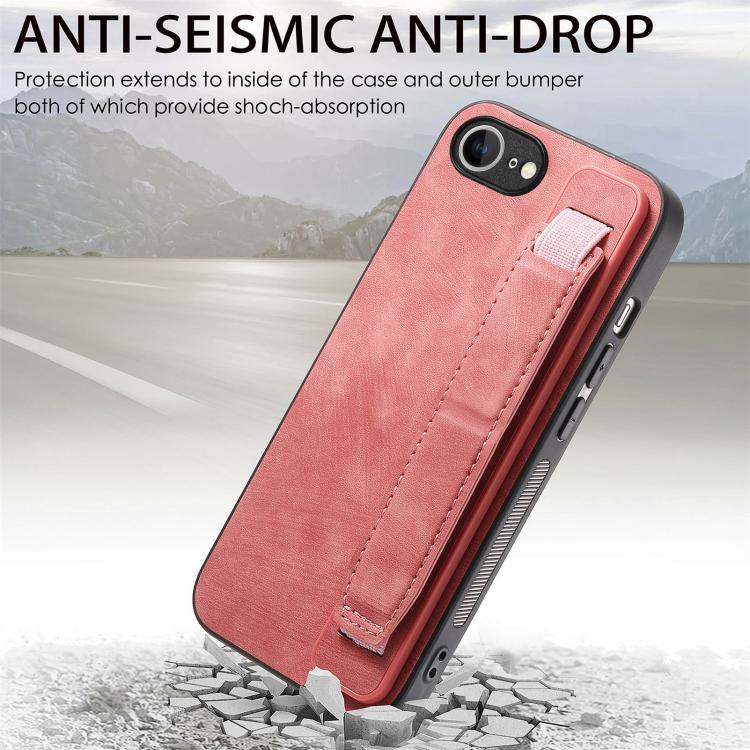 For iPhone 16e Retro Wristband Holder Leather Back Phone Case(Pink) - iPhone 16e Cases by buy2fix | Online Shopping UK | buy2fix