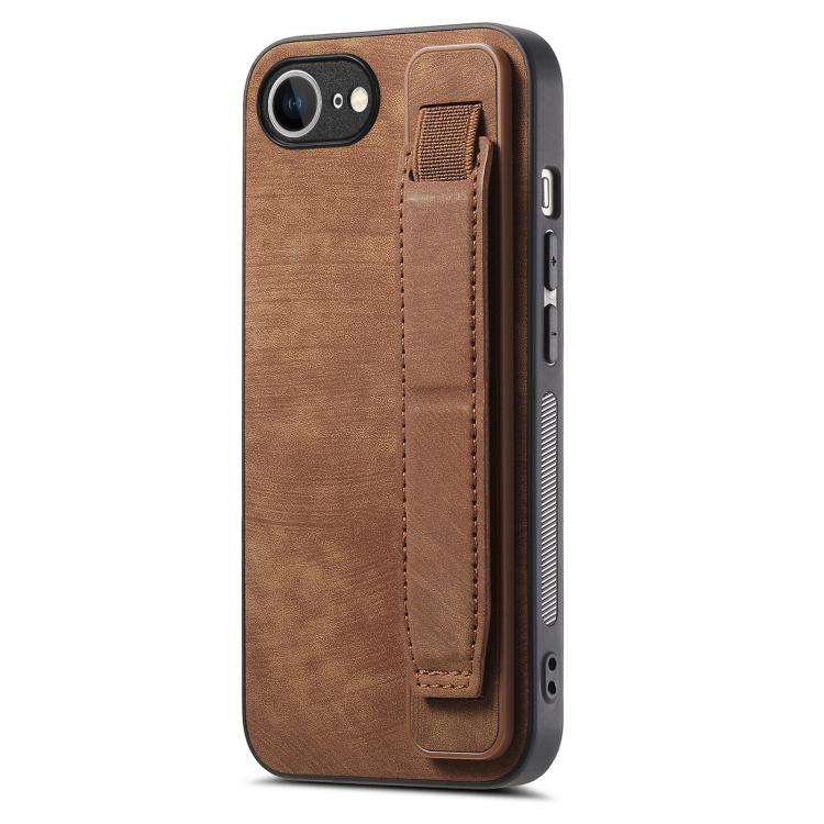 For iPhone 16e Retro Wristband Holder Leather Back Phone Case(Brown) - iPhone 16e Cases by buy2fix | Online Shopping UK | buy2fix