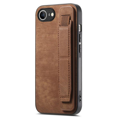 For iPhone 16e Retro Wristband Holder Leather Back Phone Case(Brown) - iPhone 16e Cases by buy2fix | Online Shopping UK | buy2fix