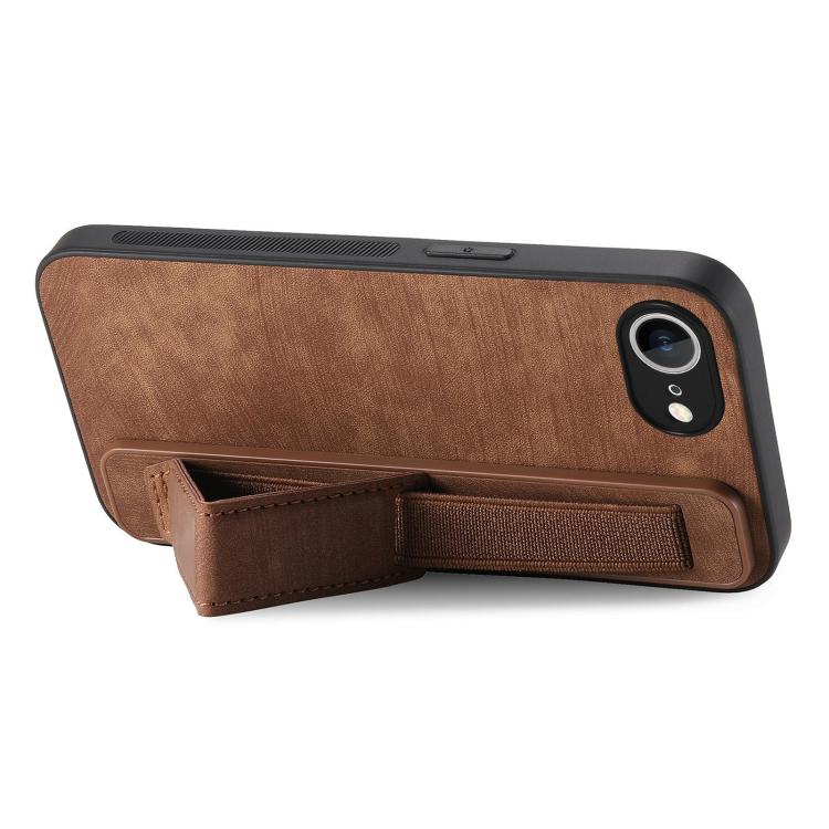 For iPhone 16e Retro Wristband Holder Leather Back Phone Case(Brown) - iPhone 16e Cases by buy2fix | Online Shopping UK | buy2fix