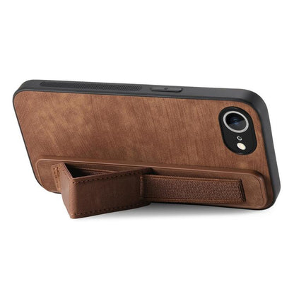 For iPhone 16e Retro Wristband Holder Leather Back Phone Case(Brown) - iPhone 16e Cases by buy2fix | Online Shopping UK | buy2fix