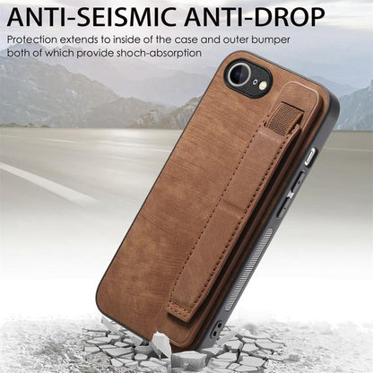 For iPhone 16e Retro Wristband Holder Leather Back Phone Case(Brown) - iPhone 16e Cases by buy2fix | Online Shopping UK | buy2fix