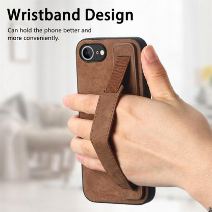 For iPhone 16e Retro Wristband Holder Leather Back Phone Case(Brown) - iPhone 16e Cases by buy2fix | Online Shopping UK | buy2fix