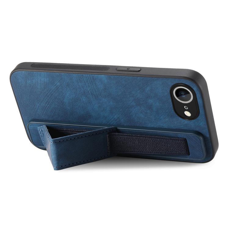 For iPhone 16e Retro Wristband Holder Leather Back Phone Case(Blue) - iPhone 16e Cases by buy2fix | Online Shopping UK | buy2fix