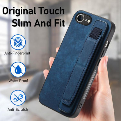 For iPhone 16e Retro Wristband Holder Leather Back Phone Case(Blue) - iPhone 16e Cases by buy2fix | Online Shopping UK | buy2fix