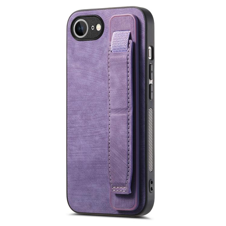 For iPhone 16e Retro Wristband Holder Leather Back Phone Case(Purple) - iPhone 16e Cases by buy2fix | Online Shopping UK | buy2fix