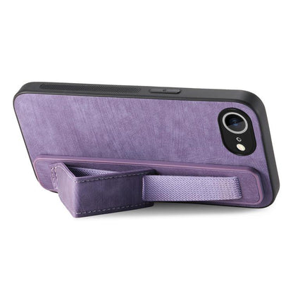 For iPhone 16e Retro Wristband Holder Leather Back Phone Case(Purple) - iPhone 16e Cases by buy2fix | Online Shopping UK | buy2fix