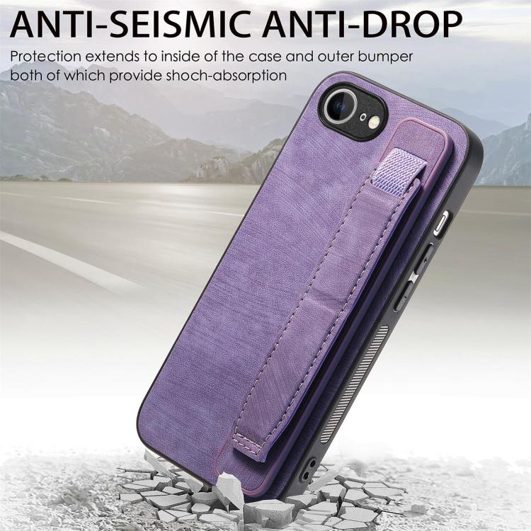 For iPhone 16e Retro Wristband Holder Leather Back Phone Case(Purple) - iPhone 16e Cases by buy2fix | Online Shopping UK | buy2fix