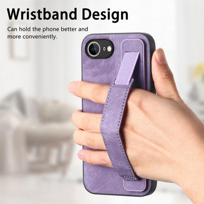 For iPhone 16e Retro Wristband Holder Leather Back Phone Case(Purple) - iPhone 16e Cases by buy2fix | Online Shopping UK | buy2fix