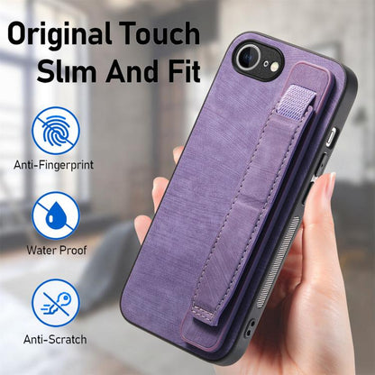 For iPhone 16e Retro Wristband Holder Leather Back Phone Case(Purple) - iPhone 16e Cases by buy2fix | Online Shopping UK | buy2fix