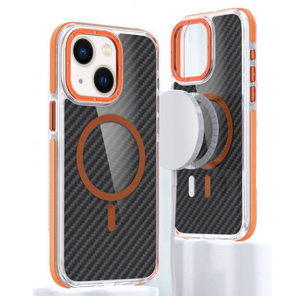 For iPhone 14 Magsafe Dual-Color Carbon Fiber Phone Case(Orange) by buy2fix