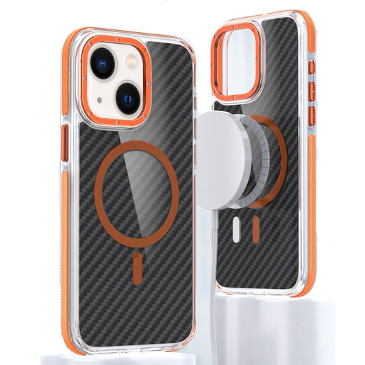 For iPhone 14 Magsafe Dual-Color Carbon Fiber Phone Case(Orange) by buy2fix
