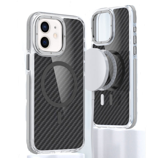 For iPhone 12 Magsafe Dual-Color Carbon Fiber Phone Case(Grey) by buy2fix