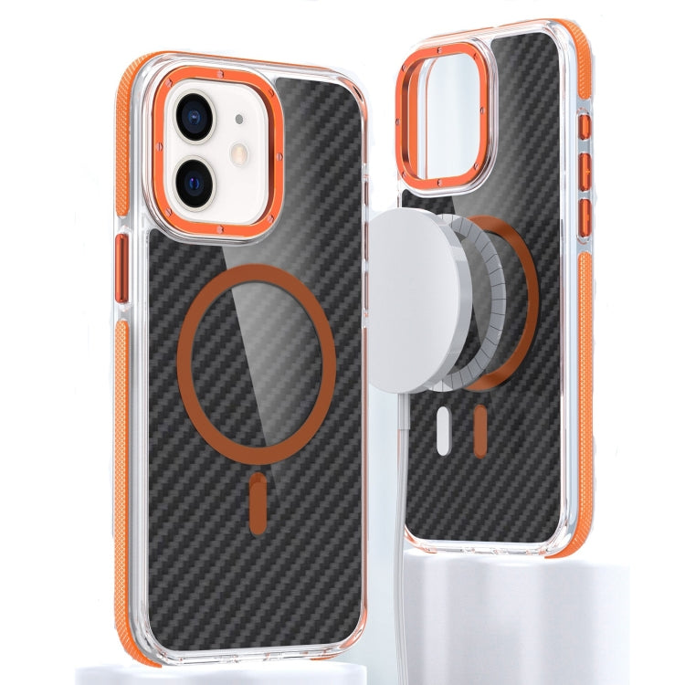 For iPhone 12 Magsafe Dual-Color Carbon Fiber Phone Case(Orange) by buy2fix