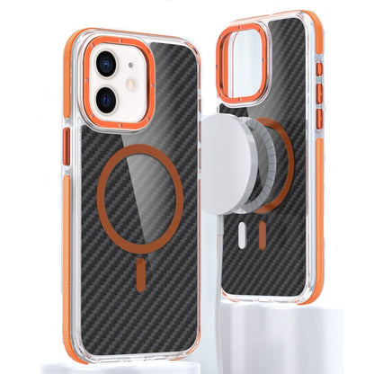 For iPhone 12 Magsafe Dual-Color Carbon Fiber Phone Case(Orange) by buy2fix