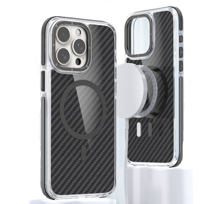 For iPhone 12 Pro Max Magsafe Dual-Color Carbon Fiber Phone Case(Black) by buy2fix