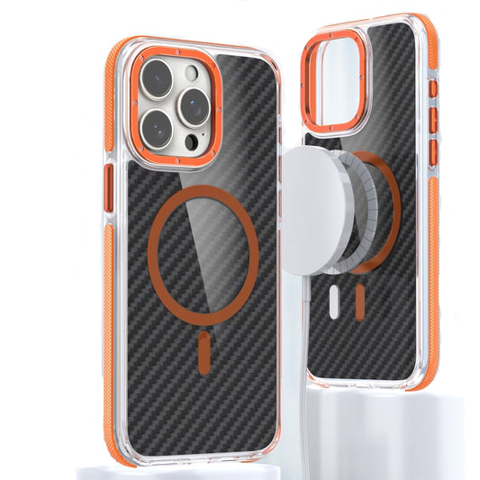 For iPhone 12 Pro Max Magsafe Dual-Color Carbon Fiber Phone Case(Orange) by buy2fix