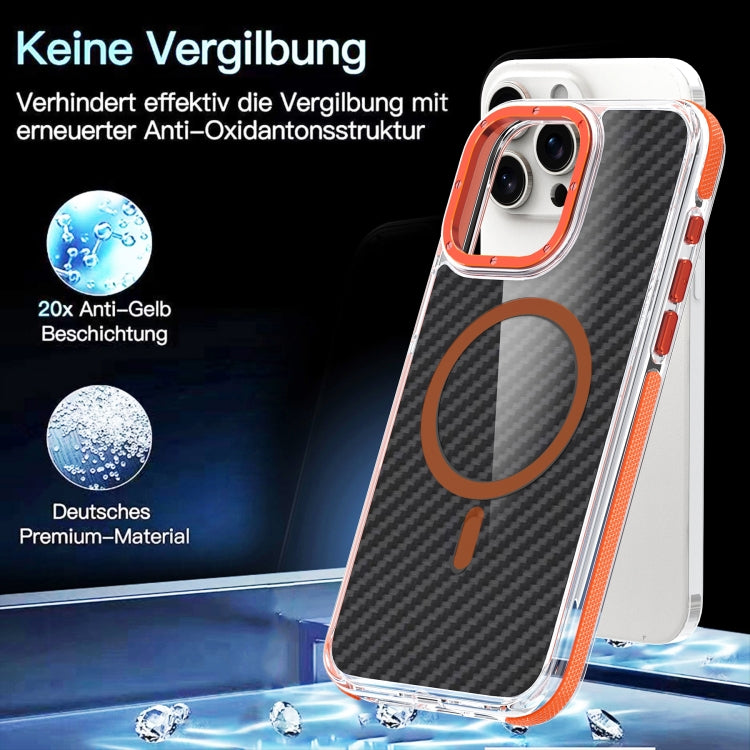 For iPhone 14 Magsafe Dual-Color Carbon Fiber Phone Case(Orange) by buy2fix
