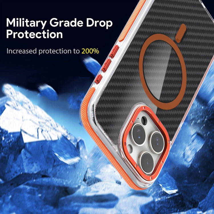 For iPhone 12 Pro Magsafe Dual-Color Carbon Fiber Phone Case(Orange) by buy2fix