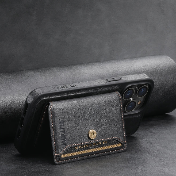 For iPhone 15 Pro Max Suteni M1 Oil Wax MagSafe Detachable Horizontal Card Bag Phone Case(Black) by Suteni