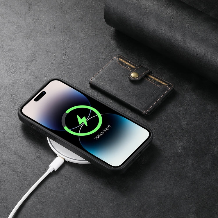 For iPhone 15 Pro Max Suteni M1 Oil Wax MagSafe Detachable Horizontal Card Bag Phone Case(Black) by Suteni
