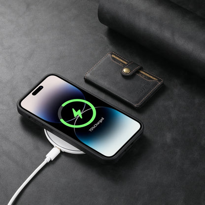 For iPhone 15 Pro Max Suteni M1 Oil Wax MagSafe Detachable Horizontal Card Bag Phone Case(Black) by Suteni
