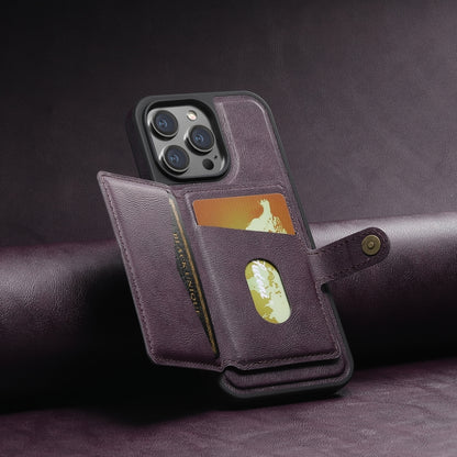 For iPhone 12  Suteni M1 Oil Wax MagSafe Detachable Horizontal Card Bag Phone Case(Purple) - iPhone 12 / 12 Pro Cases by Suteni | Online Shopping UK | buy2fix