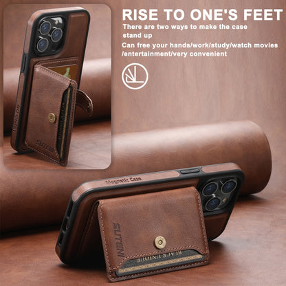 For iPhone 15 Pro Max Suteni M1 Oil Wax MagSafe Detachable Horizontal Card Bag Phone Case(Black) by Suteni