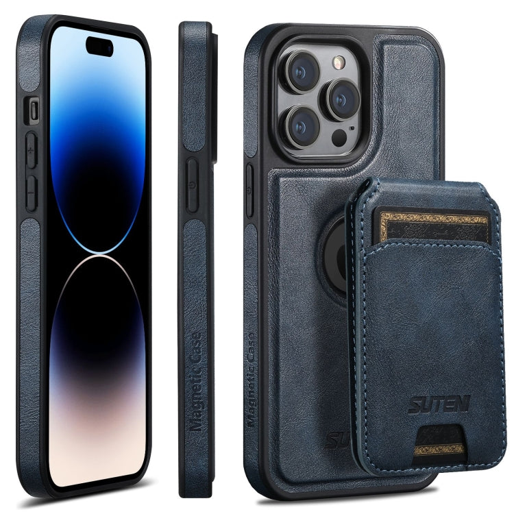 For iPhone 14 Pro Max Suteni M2 Oil Wax MagSafe Horizontal Card Bag Phone Case(Blue) - iPhone 14 Pro Max Cases by Suteni | Online Shopping UK | buy2fix