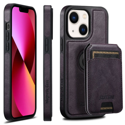 For iPhone 13 Suteni M2 Oil Wax MagSafe Horizontal Card Bag Phone Case(Purple) - iPhone 13 Cases by Suteni | Online Shopping UK | buy2fix