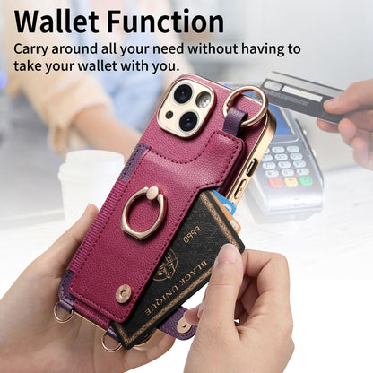 For iPhone 15 Pro Max Fashion Ring Card Bag Phone Case with Hang Loop(Purple) - iPhone 15 Pro Max Cases by buy2fix | Online Shopping UK | buy2fix