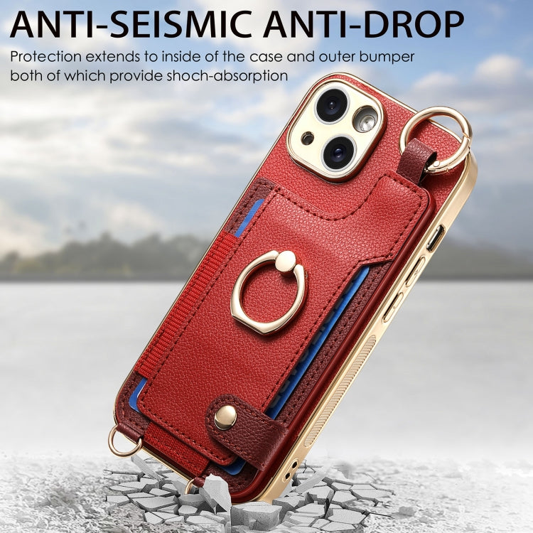 For iPhone 15 Pro Fashion Ring Card Bag Phone Case with Hang Loop(Red) - iPhone 15 Pro Cases by buy2fix | Online Shopping UK | buy2fix