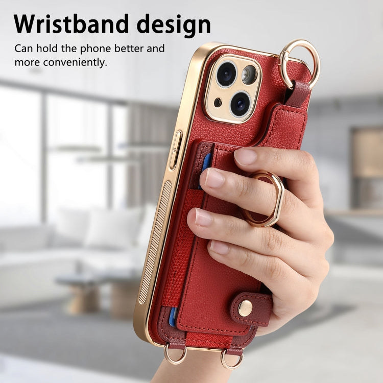 For iPhone 15 Pro Fashion Ring Card Bag Phone Case with Hang Loop(Red) - iPhone 15 Pro Cases by buy2fix | Online Shopping UK | buy2fix