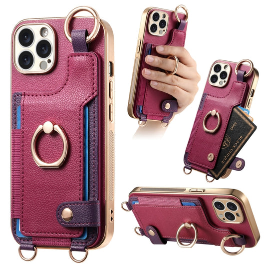 For iPhone 13 Pro Fashion Ring Card Bag Phone Case with Hang Loop(Purple) - iPhone 13 Pro Cases by buy2fix | Online Shopping UK | buy2fix