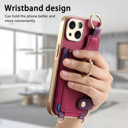 For iPhone 13 Pro Fashion Ring Card Bag Phone Case with Hang Loop(Purple) - iPhone 13 Pro Cases by buy2fix | Online Shopping UK | buy2fix