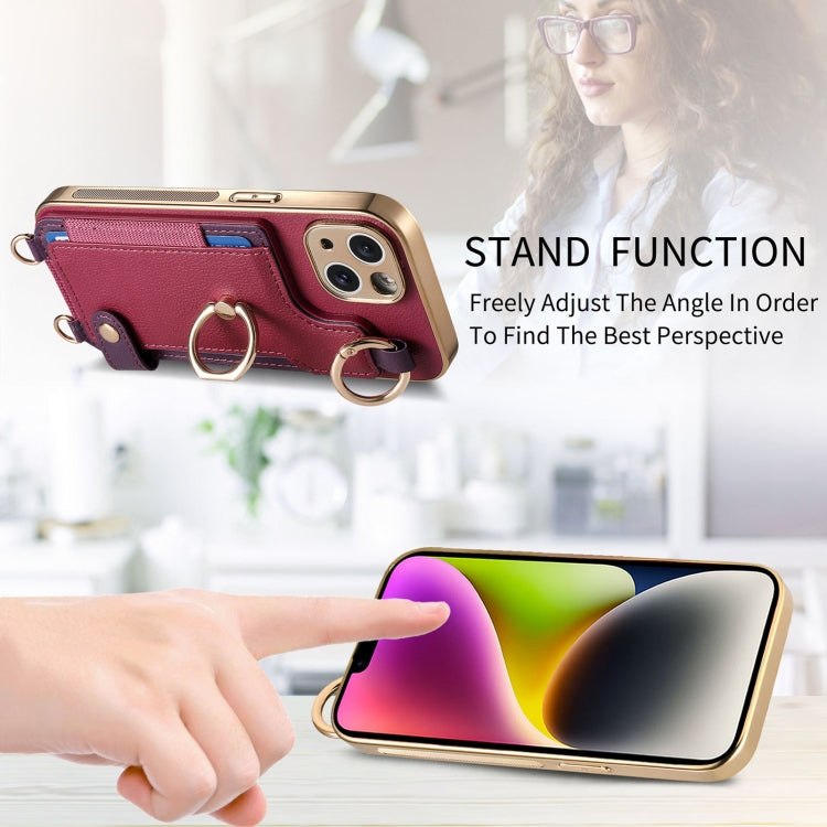 For iPhone 13 Pro Fashion Ring Card Bag Phone Case with Hang Loop(Purple) - iPhone 13 Pro Cases by buy2fix | Online Shopping UK | buy2fix