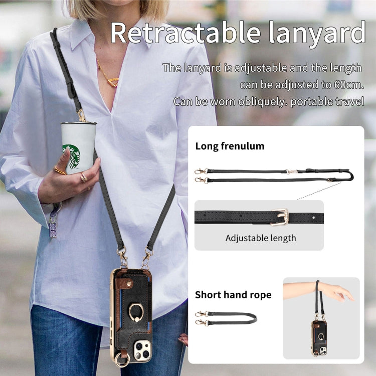 For iPhone 13 Fashion Ring Card Bag Phone Case with Hang Loop(Black) - iPhone 13 Cases by buy2fix | Online Shopping UK | buy2fix