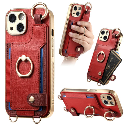 For iPhone 13 Fashion Ring Card Bag Phone Case with Hang Loop(Red) - iPhone 13 Cases by buy2fix | Online Shopping UK | buy2fix