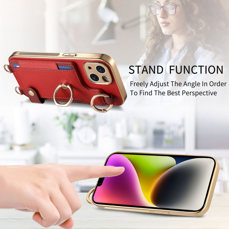 For iPhone 13 Fashion Ring Card Bag Phone Case with Hang Loop(Red) - iPhone 13 Cases by buy2fix | Online Shopping UK | buy2fix