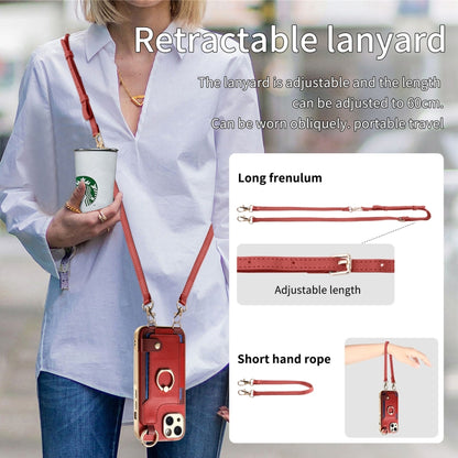 For iPhone 13 Fashion Ring Card Bag Phone Case with Hang Loop(Red) - iPhone 13 Cases by buy2fix | Online Shopping UK | buy2fix