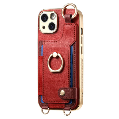 For iPhone 12 Pro Max Fashion Ring Card Bag Phone Case with Hang Loop(Red) - iPhone 12 Pro Max Cases by buy2fix | Online Shopping UK | buy2fix