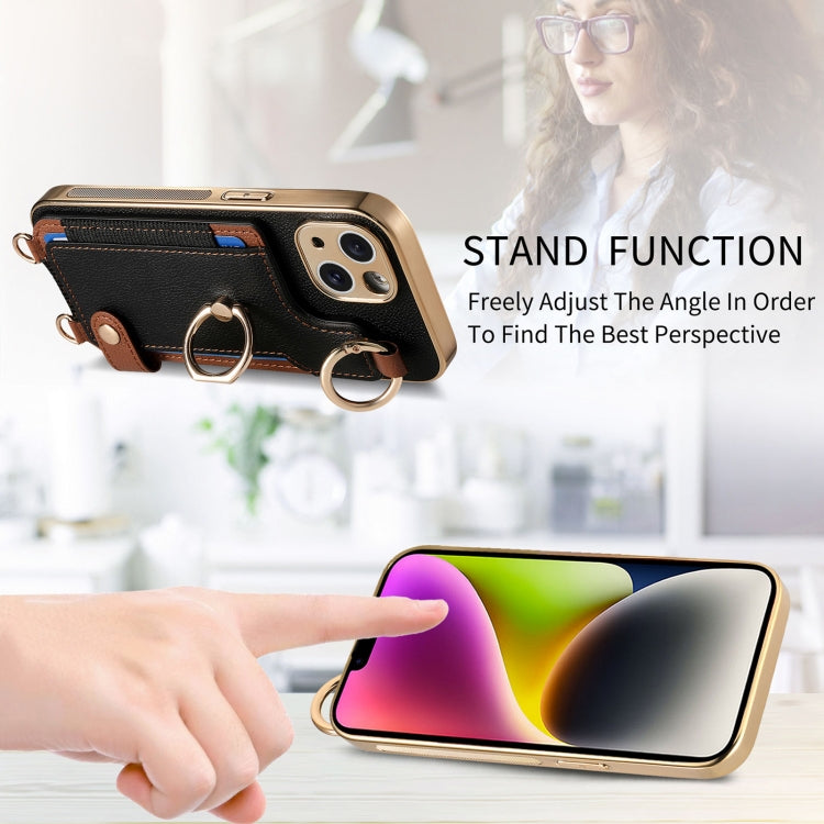 For iPhone 12 Pro Fashion Ring Card Bag Phone Case with Hang Loop(Black) - iPhone 12 / 12 Pro Cases by buy2fix | Online Shopping UK | buy2fix