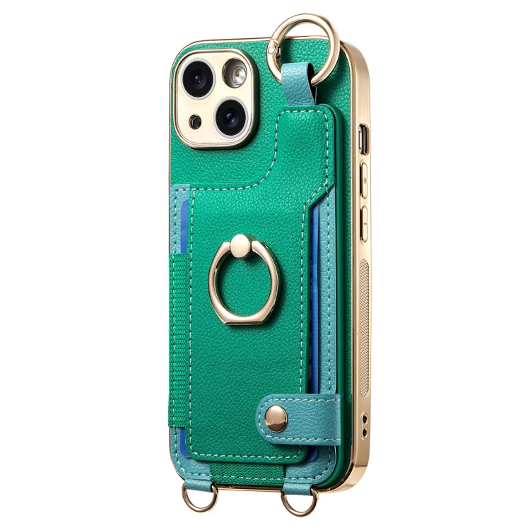 For iPhone 12 Pro Fashion Ring Card Bag Phone Case with Hang Loop(Green) - iPhone 12 / 12 Pro Cases by buy2fix | Online Shopping UK | buy2fix