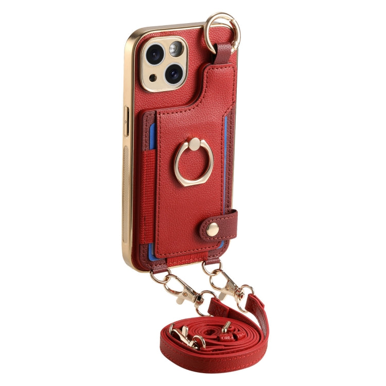 For iPhone 12 Pro Fashion Ring Card Bag Phone Case with Hang Loop(Red) - iPhone 12 / 12 Pro Cases by buy2fix | Online Shopping UK | buy2fix
