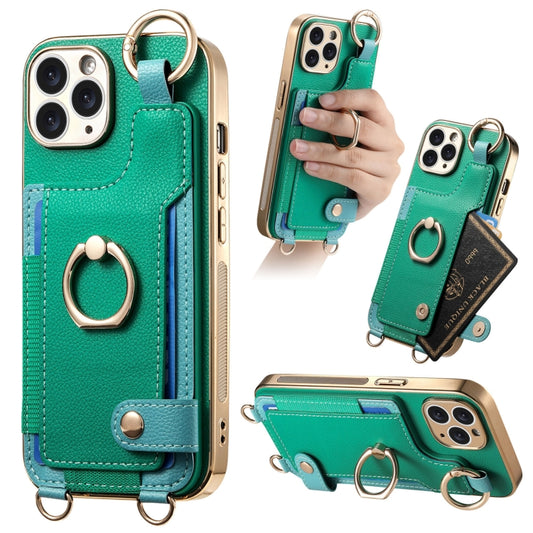 For iPhone 11 Pro Max Fashion Ring Card Bag Phone Case with Hang Loop(Green) - iPhone 11 Pro Max Cases by buy2fix | Online Shopping UK | buy2fix