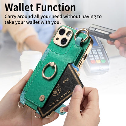 For iPhone 11 Fashion Ring Card Bag Phone Case with Hang Loop(Green) - iPhone 11 Cases by buy2fix | Online Shopping UK | buy2fix