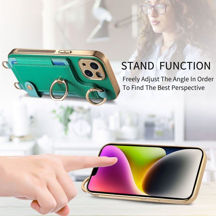 For iPhone 11 Fashion Ring Card Bag Phone Case with Hang Loop(Green) - iPhone 11 Cases by buy2fix | Online Shopping UK | buy2fix