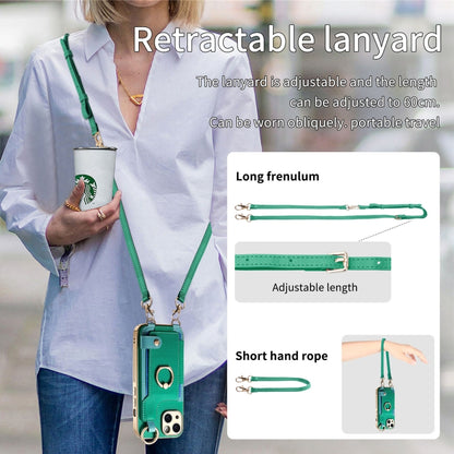 For iPhone 11 Fashion Ring Card Bag Phone Case with Hang Loop(Green) - iPhone 11 Cases by buy2fix | Online Shopping UK | buy2fix