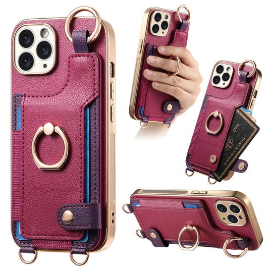 For iPhone 11 Pro Fashion Ring Card Bag Phone Case with Hang Loop(Purple) - iPhone 11 Pro Cases by buy2fix | Online Shopping UK | buy2fix