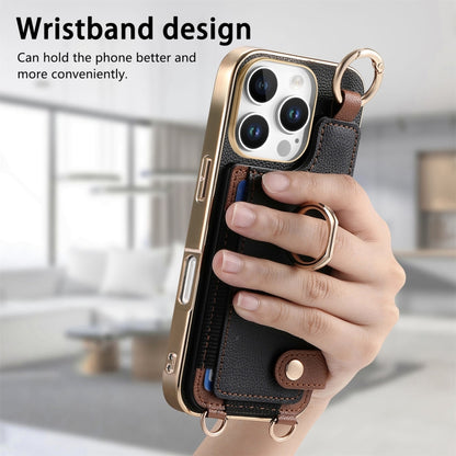 For iPhone 16 Pro Fashion Ring Card Bag Phone Case with Hang Loop(Black) by buy2fix